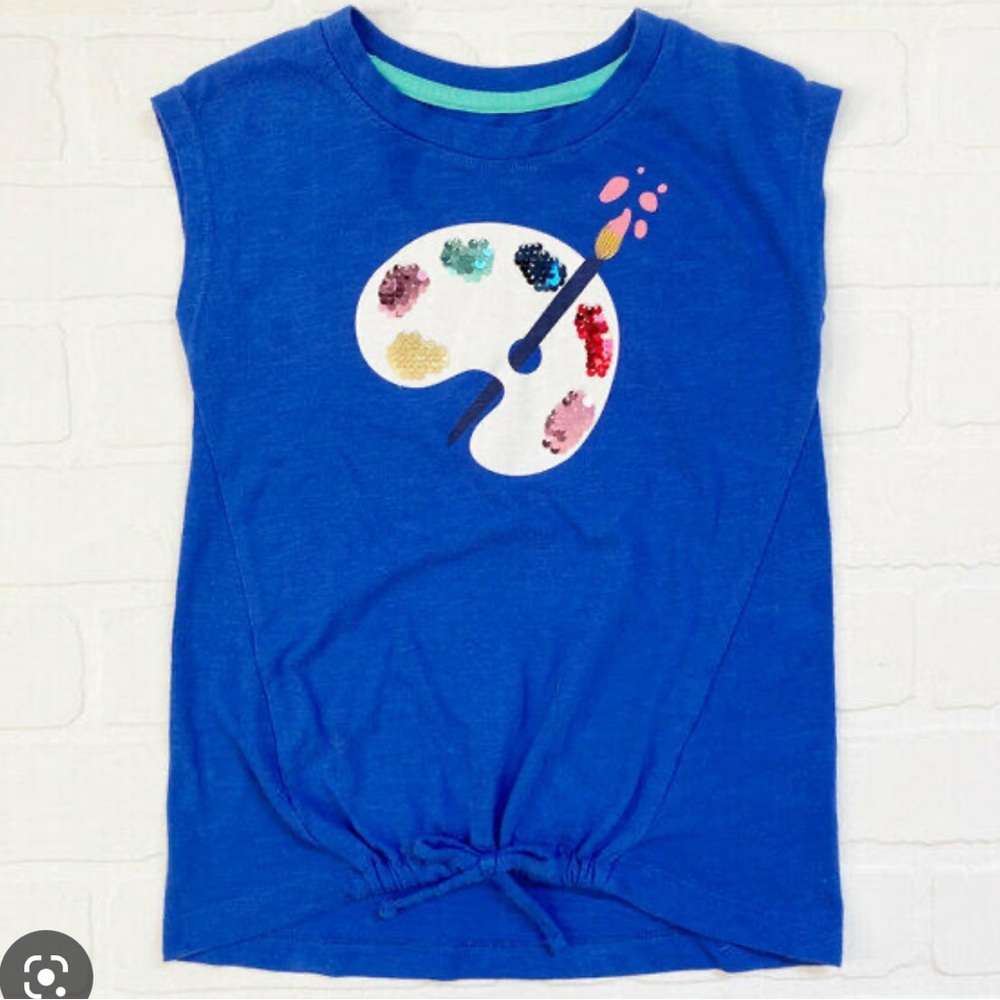 Cat & Jack Art Paint Palette Flip Sequin Short Sleeve Girls Brush Tie Shirt NWT